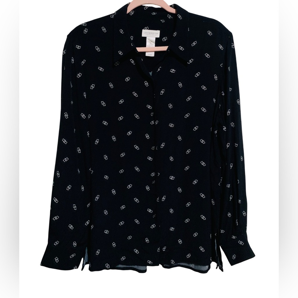 Liz Claiborne Women’s Navy Shirt with White Accents, MP. 100% Rayon NWOT